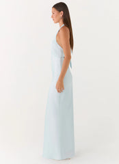 Heavy Hearted Satin Maxi Dress Ice Blue