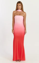Lolly Maxi Dress Strapless Bias Column Dress with Scarf in Blush Ombre Print