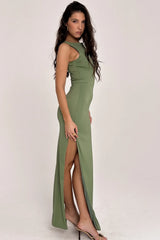 olive boat neck maxi dress