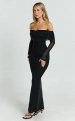 Bethanie Maxi Dress Off The Shoulder Mesh Dress in Black