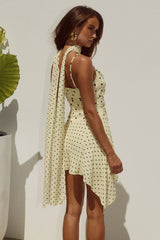 ALORA SCOOP NECK MINI DRESS LEMON CHOC POLKA