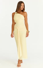 Mandy Midi Dress Knot Detail Cut Out Mesh Dress in Lemon