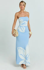 Amy Midi Dress Knit Strapless Column Dress in Intarsia Print