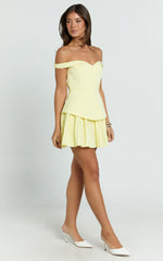 Izara Mini Dress Off Shoulder Pleated Dress in Lemon
