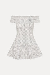 Mae Off Shoulder Mini Dress White Polka Dot