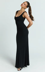 Odette Maxi Dress Scoop Neck A Line Dress in Black