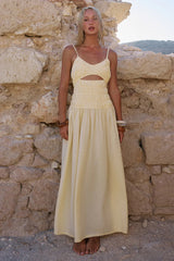 ADORA STRAPPY SHIRRED MAXI DRESS LEMON