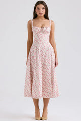 white rosebud print cotton bustier sundress