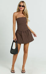 Donatella Mini Dress Strapless Drop Waist Dress in Chocolate