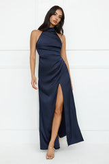 Sonnet Satin Halter Maxi Dress Navy