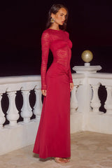 LARNA LACE LONG SLEEVE MAXI DRESS CHERRY