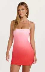 Lolly Mini Dress Cowl Back Lace Up Dress in Blush Ombre Print