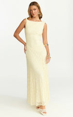 Madeleine Maxi Dress Hight Neck A Line Dress in Lemon