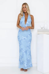 Daydream Kiss Halter Mesh Maxi Dress Blue