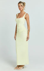 Karlie Maxi Dress Scoop Neck Fitted Dress in Lemon