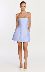 Rosalie Mini Dress Strapless Jacquard Floral Mini Dress in Blue