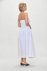 Horizon Strapless Collared Midi Dress White