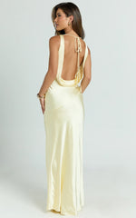 Adilah Maxi Dress Cowl Neck Satin Dress in Butter Yellow