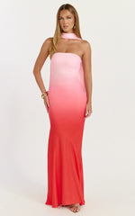 Lolly Maxi Dress Strapless Bias Column Dress with Scarf in Blush Ombre Print