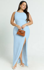 Indi Maxi Dress Boat Neck Bodycon Dress in Light Blue