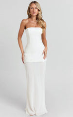 Keyla Maxi Dress Strapless Contrast Skirt Dress in Ivory
