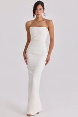 ivory satin strapless bridal gown