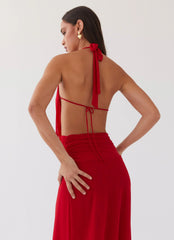Elysia Mesh Maxi Dress Cherry Red