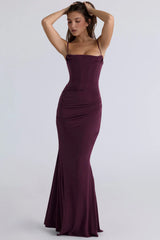 dark cherry corset maxi dress