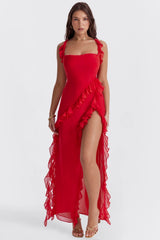 cherry ruffle maxi dress