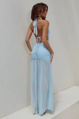 ADRIANNA PLUNGE RUCHED MAXI DRESS AQUA