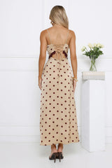 Trending Polka Dots Satin Maxi Dress Yellow
