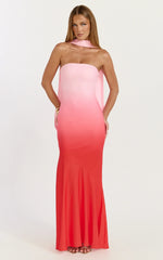 Lolly Maxi Dress Strapless Bias Column Dress with Scarf in Blush Ombre Print
