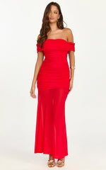 Victoria Maxi Dress Off Folder Fit and Flare Dress in Red