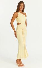 Mandy Midi Dress Knot Detail Cut Out Mesh Dress in Lemon