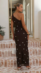 Cataleya Maxi Dress Brown White Polka Dot