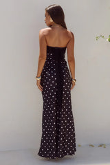 KADIE OFF SHOULDER MAXI DRESS BLACK WHITE POLKA