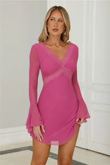 Flash Flair Long Sleeve Mini Dress Plum