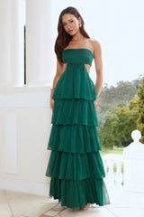 Luxe Mode Strapless Maxi Dress Green