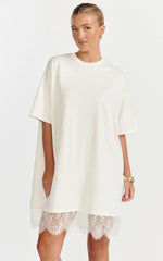 Rina Mini Dress Mini Lace Trim Dress in Off White