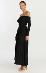 Antonia Midi Dress Off The Shoulder Long Sleeve Dress in Black