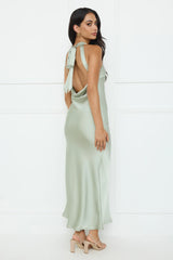Icon Status Satin Maxi Dress Sage
