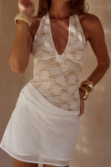 LINA HALTER DRAPED MINI DRESS WHITE