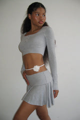Claude Lightweight Knit Mini Crop Top Heather Grey