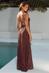 ELLERBY FRILL TRIM MAXI DRESS CHOCOLATE