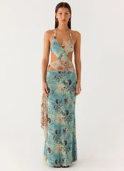 Rebel Beaded Maxi Dress Aqua Blur