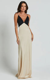 Quincy Maxi Dress Satin Slip Dress in Black Champagne
