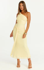 Mandy Midi Dress Knot Detail Cut Out Mesh Dress in Lemon