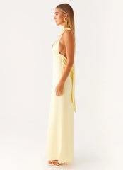 Alicia Satin Halter Maxi Dress Yellow