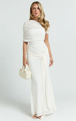 Nicolette Maxi Dress Cape Sleeve Off Shoulder Dress in Cream