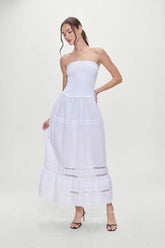 Empress Strapless Smocked Maxi Dress White